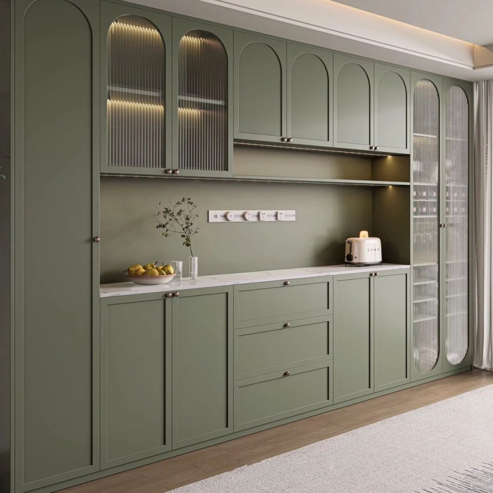 modern organic kitchen storage wall